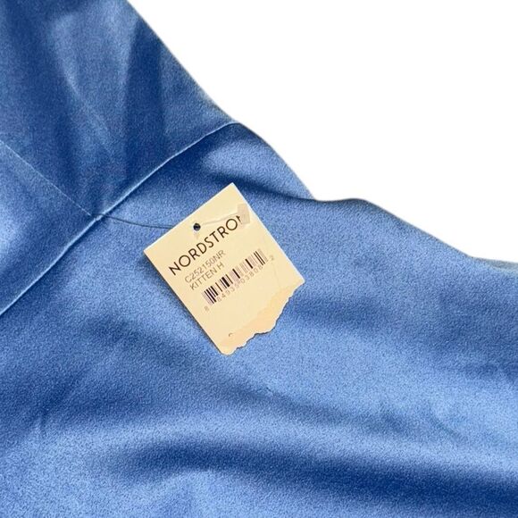 NWT ELLIATT X REVOLVE lapis blue Camo Asymmetric Satin open back mini Dress - Picture 6 of 9